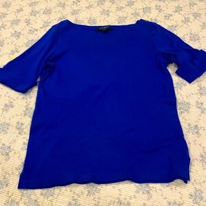 Ralph Lauren Women’s T-Shirt Blue Size Medium Perfect Condition Zip Shoulder